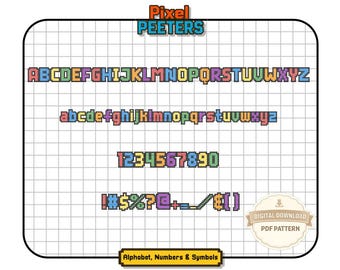 Alphabet Fuse Bead Patterns Bundle | Uppercase, Lowercase, Numbers & Special Characters | 14x14 Pegboard | Digital Download PDF
