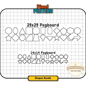 Patrones de cuentas fusionadas con formas básicas y divertidas / Diseños para colorear / 22 formas / Tableros perforados de 29x29 y 14x14 / Descarga digital en PDF