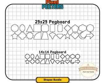 Basic and Fun Shapes Fuse Bead Patterns | Color-Your-Own Designs | 22 Shapes | 29x29 & 14x14 Pegboards | Digital Download PDF