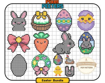 Easter Fuse Bead Patterns Bundle | 13 Designs (9 Large 29×29 + 4 Mini 14×14 + Coloring Page) | Digital Download Perler Beads PDF
