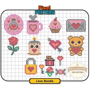 Heart & Love Fuse Bead Patterns Bundle | 13 Designs (9 Large 29x29 + 4 Mini 14x14) | Digital Download Perler Beads PDF