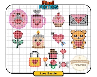 Heart & Love Fuse Bead Patterns Bundle | 13 Designs (9 Large 29x29 + 4 Mini 14x14) | Digital Download Perler Beads PDF