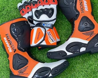 Botas/zapatillas de cuero para motociclistas con guantes – Conjunto de equipo de carreras