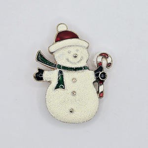 Vintage Schneemann Brosche, Emaille Weihnachten Schneemann Pin
