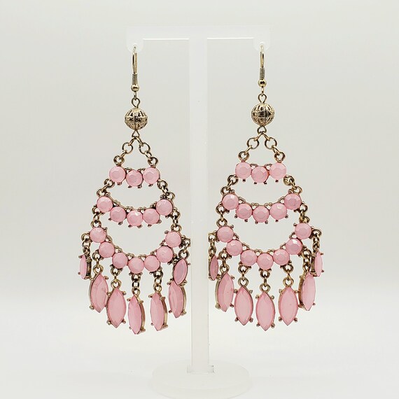 Pink Chandelier Earrings,  Extra Long Dangle Earr… - image 1