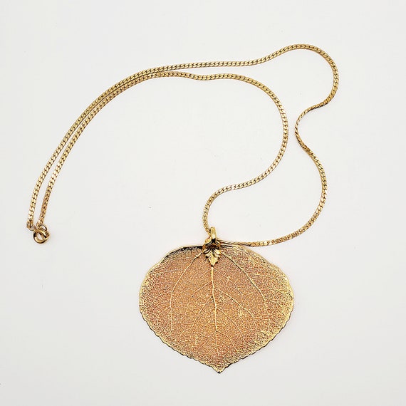 Gold Dipped Leaf Pendant Necklace, Gold Skeletal … - image 2