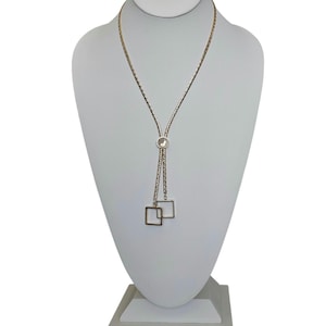 Goldfarbene Vintage Lariat Halskette, Lariat Schmuck Quadrat