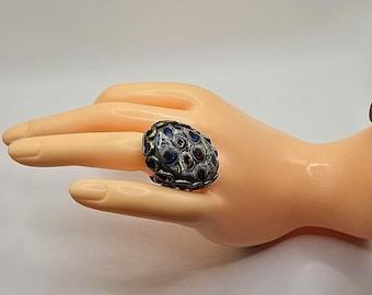 Chunky Adjustable Peacock Ring, Big Colorful Ring, Chunky Statement Ring