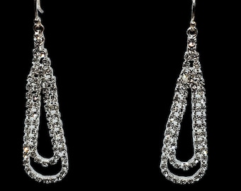 Vintage Rhinestone Dangle Earrings,  Double Loop Rhinestone Pierced Earrings, Bridal Jewelry