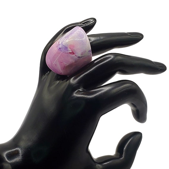 Show Stopper Big Ring, Large Pink Resin Statement… - image 2