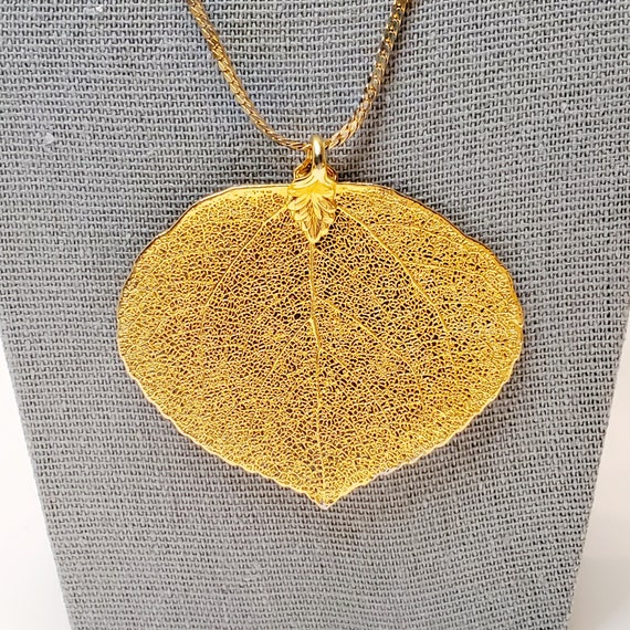 Gold Dipped Leaf Pendant Necklace, Gold Skeletal … - image 4