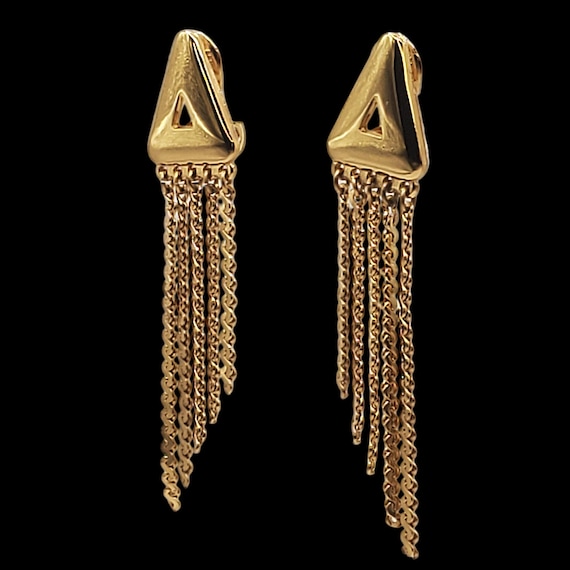 MONET Dangle Earrings,  Gold Dangle Fringe Earrin… - image 1