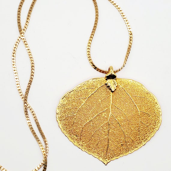 Gold Dipped Leaf Pendant Necklace, Gold Skeletal … - image 10