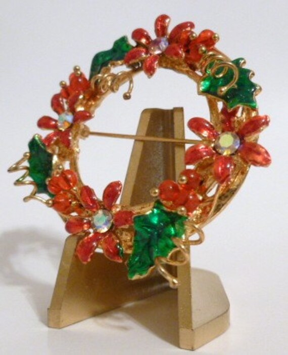 Vintage Christmas Wreath Pin Brooch, Signed Chris… - image 5