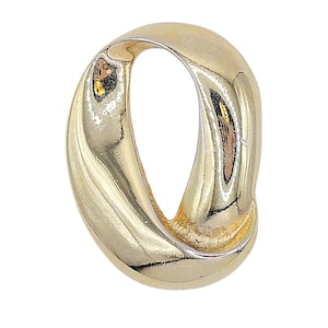 May include: A gold-toned metal ring with a smooth, rounded, and twisted design.
