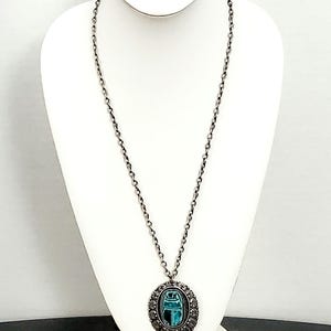 Vintage 1970&#39;s Scarab Necklace, Egyptian Beetle Necklace, Egyptian Revival Inspired Scarab Necklace, Large Pendant Necklace