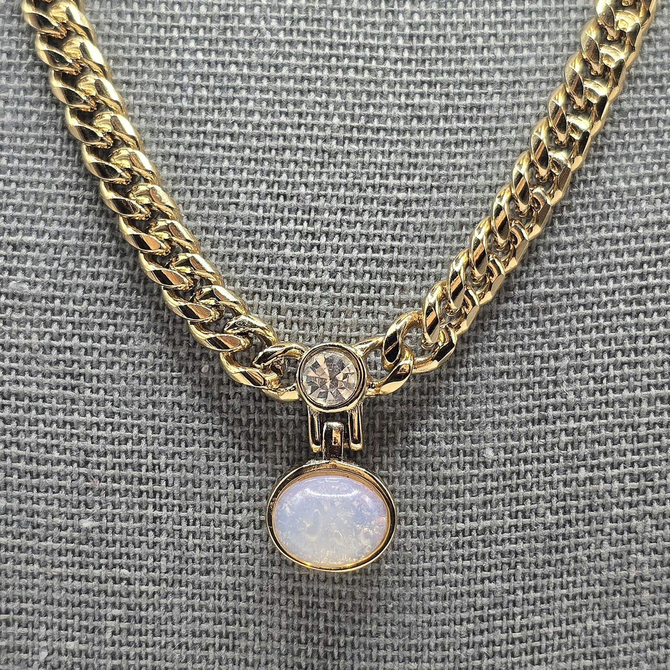 Vintage GIVENCHY Opal Crystal Necklace, Minimalist Curb
