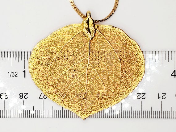 Gold Dipped Leaf Pendant Necklace, Gold Skeletal … - image 8