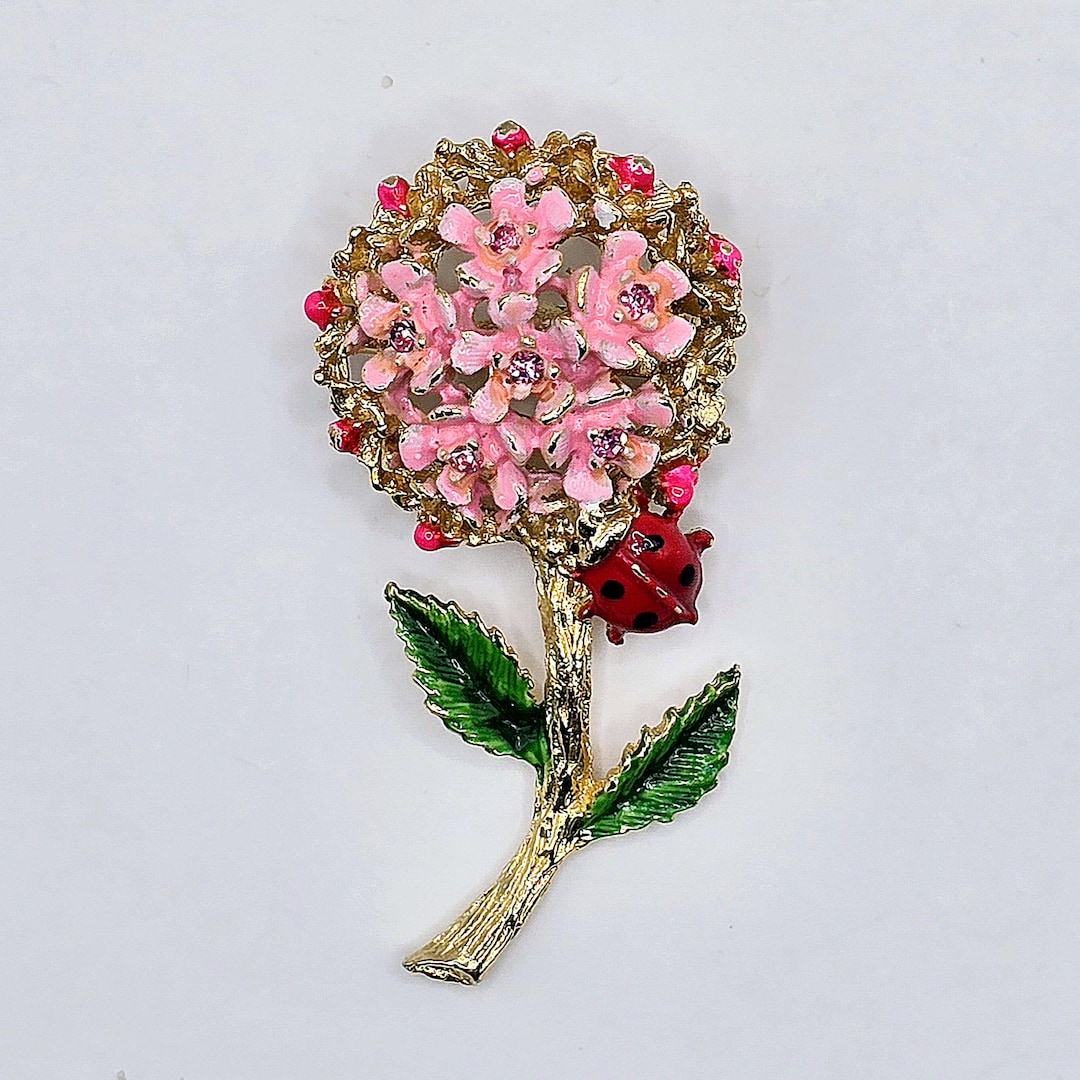 Pin Inflorit Vintage Pink Flower Pin With Ladybug Goldtone Pin Brooch - Etsy