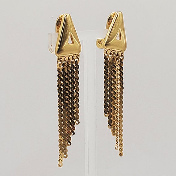MONET Dangle Earrings,  Gold Dangle Fringe Earrin… - image 3