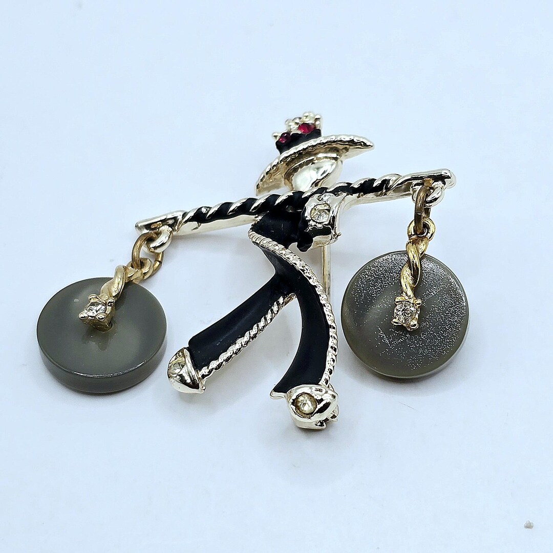 Vintage Asian Man Carrying Two Buckets Black Red Rhinestone Pin Brooch ...