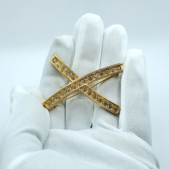 Large Clear Crystal Brooch Pin, Monogram "X" Pin,… - image 4