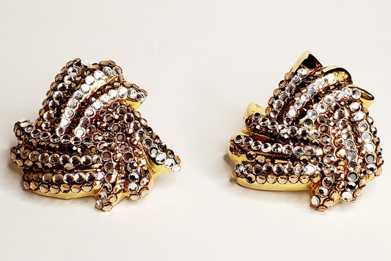 Big Statement Clip Earrings, Chunky Gold Clip Ear… - image 1