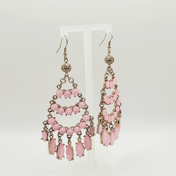 Pink Chandelier Earrings,  Extra Long Dangle Earr… - image 5