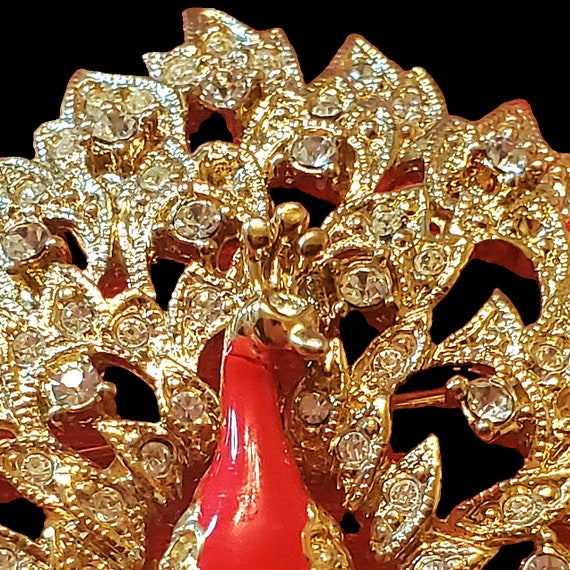Red Peacock Brooch Pin, Crystal Peacock Brooch Pi… - image 7