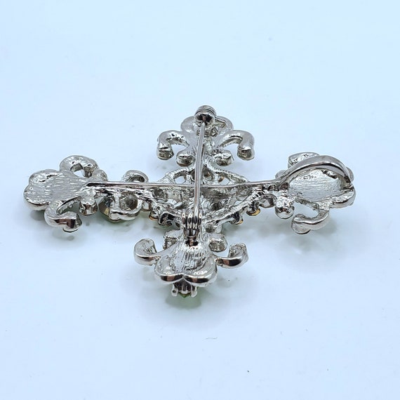 Large Ornate Crystal Cross Brooch Pendant, Perido… - image 7