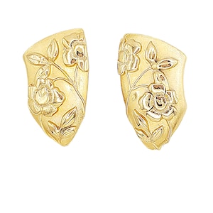 Vintage Blumen Repousse Ohrhänger, 1980er Jahre Blumen Motiv Gold Ohrhänger