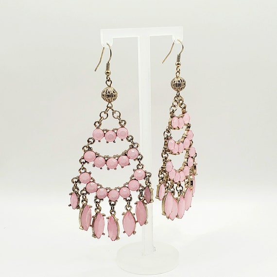 Pink Chandelier Earrings,  Extra Long Dangle Earr… - image 2