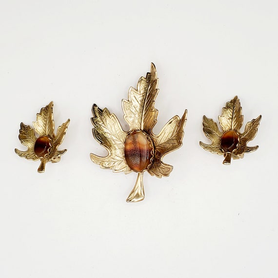 Vintage Jewelry Set for Her,  Maple Leaf Brooch S… - image 4