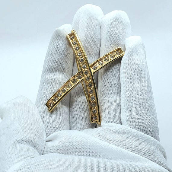 Large Clear Crystal Brooch Pin, Monogram "X" Pin,… - image 7