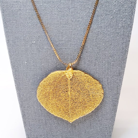 Gold Dipped Leaf Pendant Necklace, Gold Skeletal … - image 6