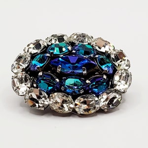 Sapphire Blue Emerald Green Rhinestone Brooch, Trombone Clasp Closure Brooch, AB Rhinestone Brooch Pin