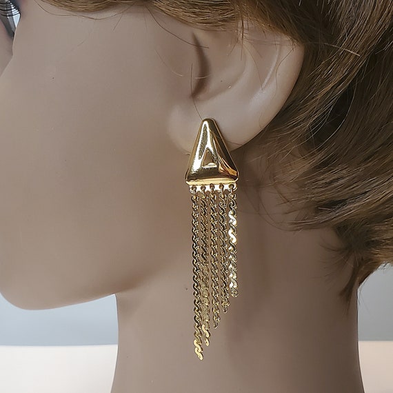 MONET Dangle Earrings,  Gold Dangle Fringe Earrin… - image 2