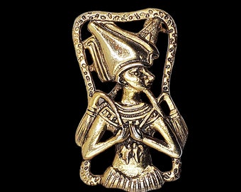 Egyptian Osiris Brooch Pin, Ancient Egyptian Gold Tone Osiris Brooch Pin