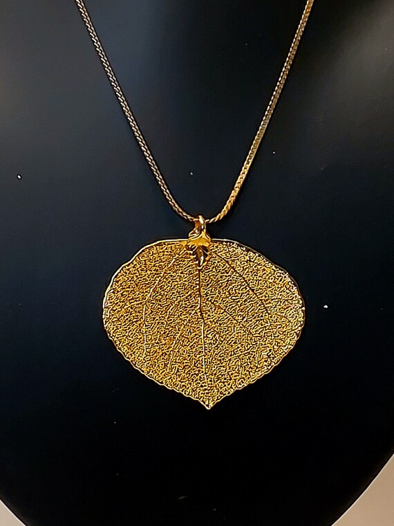 Gold Dipped Leaf Pendant Necklace, Gold Skeletal … - image 7