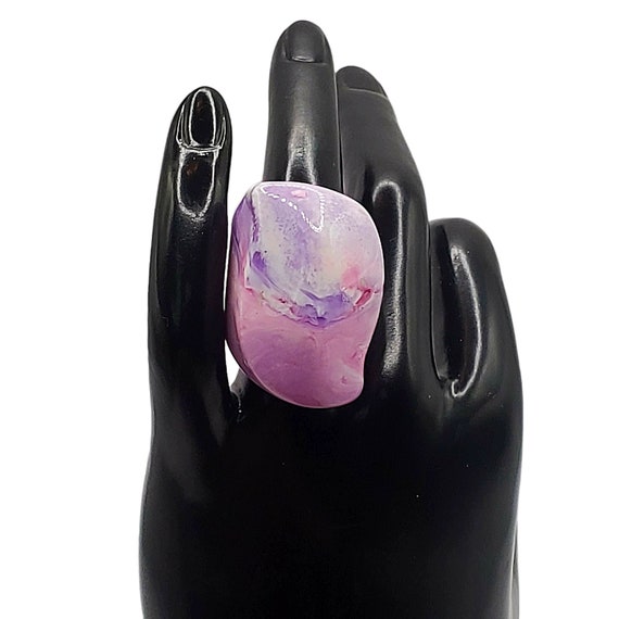 Show Stopper Big Ring, Large Pink Resin Statement… - image 1