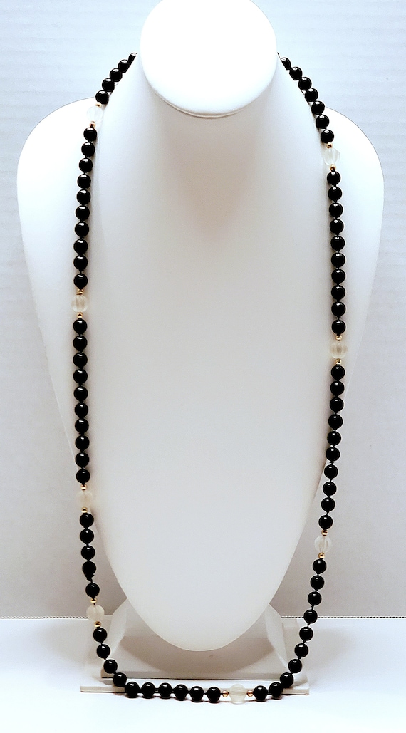 Vintage Glass Bead Necklace, Black and White Neckl