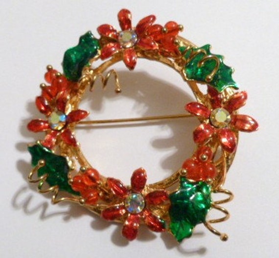 Vintage Christmas Wreath Pin Brooch, Signed Chris… - image 4