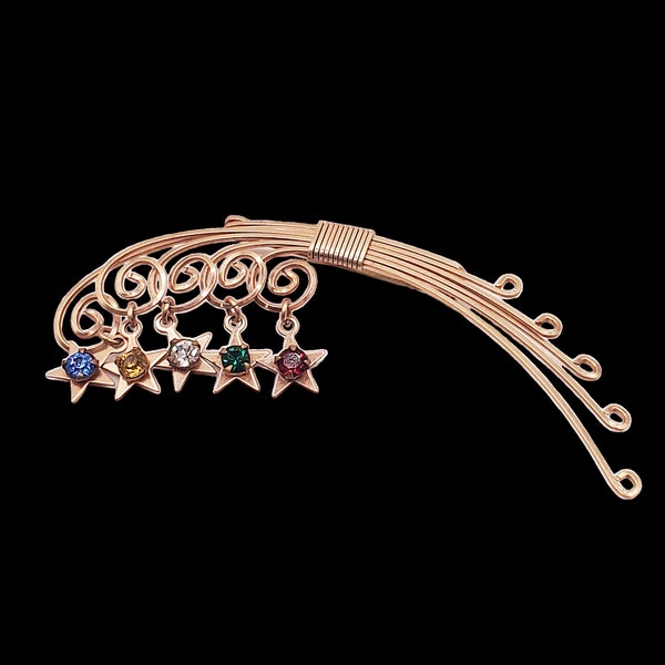 Shooting Star Pin Brooch | Multicolor Crystal Shooting Stars | Goldtone Dangle Stars Brooch Pin | Star Pin | Celestial Jewelry