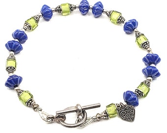 Pulsera de cuentas de peridoto de ley, pulsera de cuentas de vidrio artesanal hecha a mano