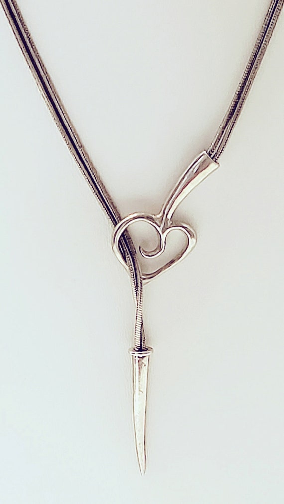 Heart Spike Lariat Necklace Sterling Siver, Heart 