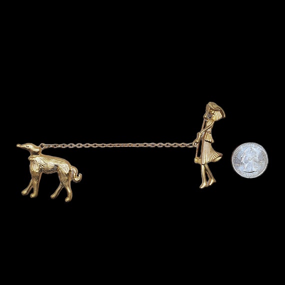 Lady Walking Large Dog Brooch, Art Deco Styled Wo… - image 5