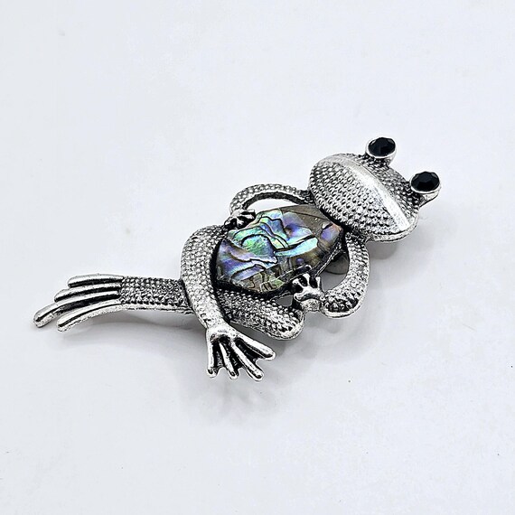 Sitting Frog Abalone Shell Silvertone Brooch Pin - image 3