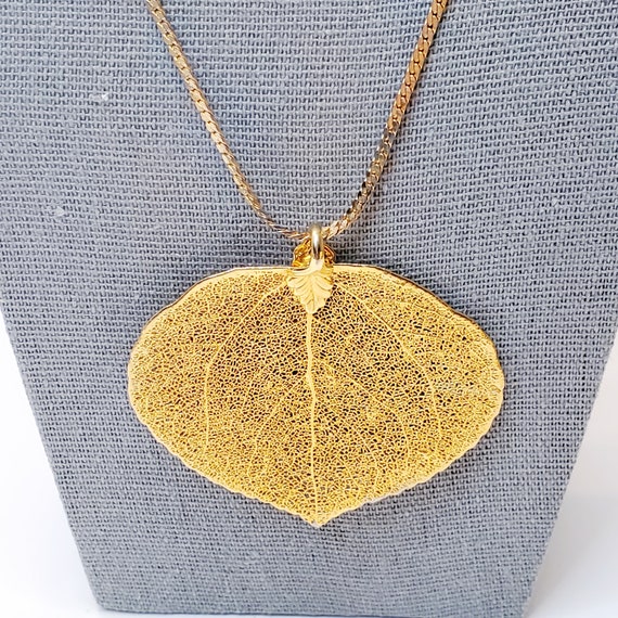 Gold Dipped Leaf Pendant Necklace, Gold Skeletal … - image 3