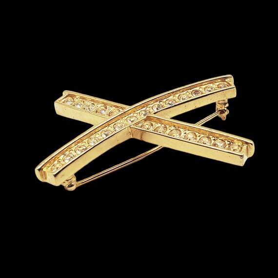 Large Clear Crystal Brooch Pin, Monogram "X" Pin,… - image 3