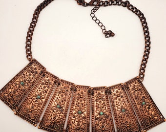 Copper and Turquoise Statement Necklace, Statement Neckkace for Her